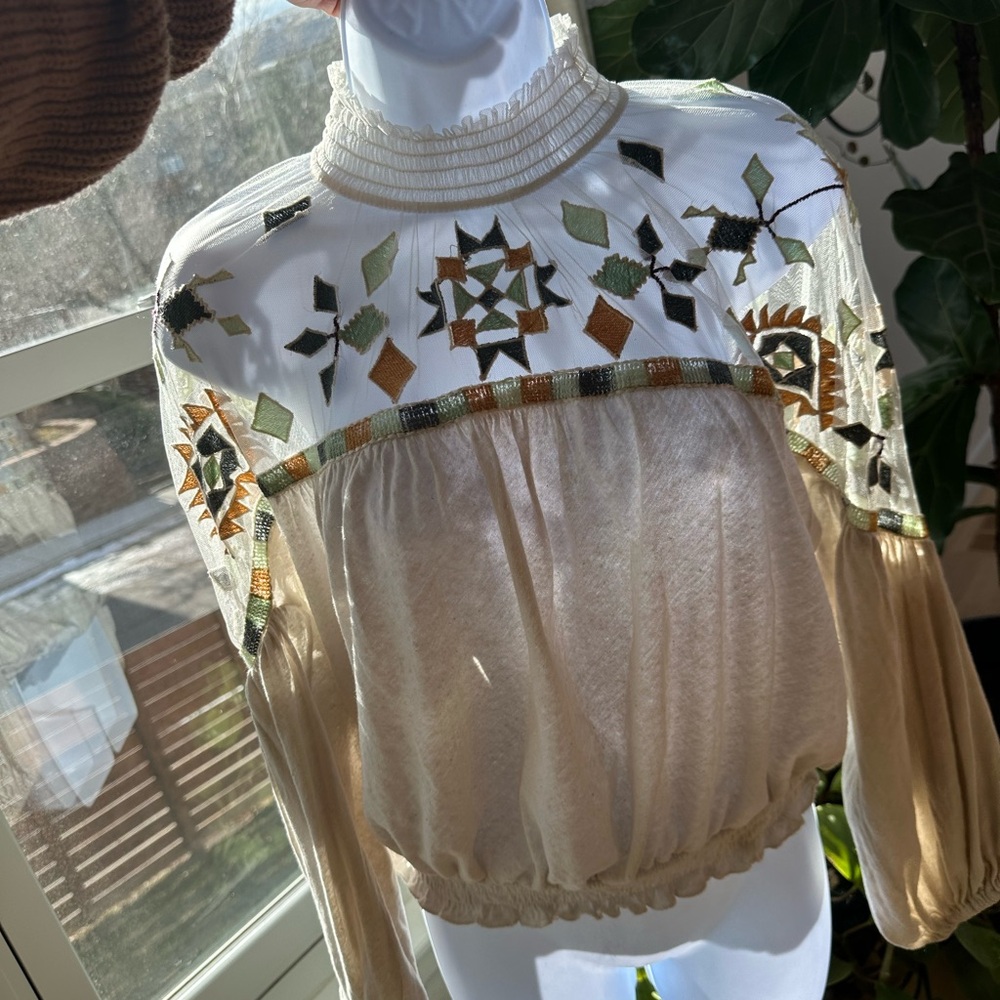 Free People Embroidered Sheer Blouse